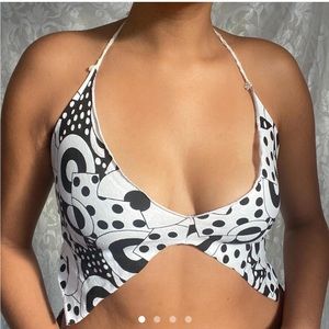 💗 Handmade Black & White Psychedelic Tie Crop Top 💗